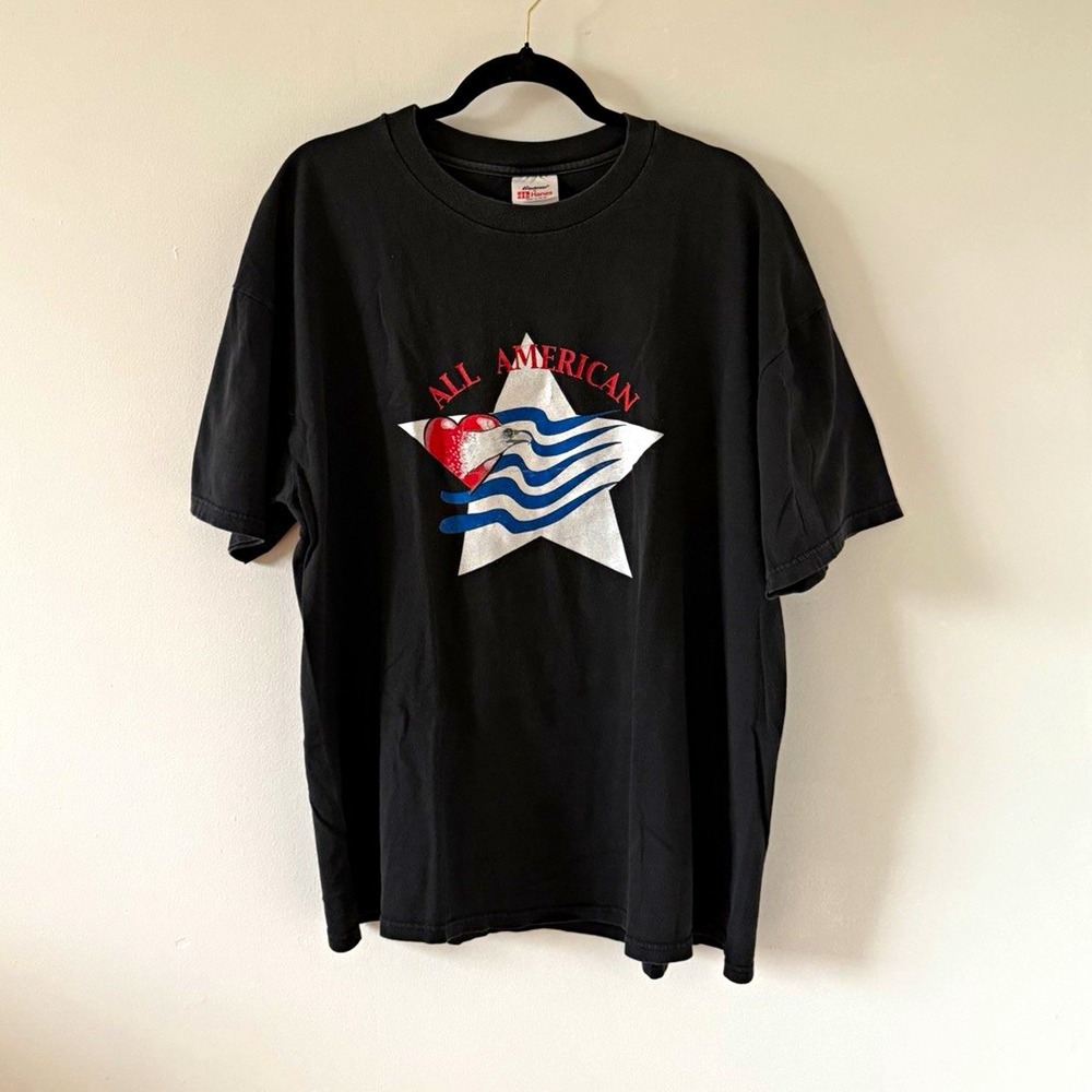 90s Vintage All American Black T-Shirt Bald Eagle Star  American Pride Graphic